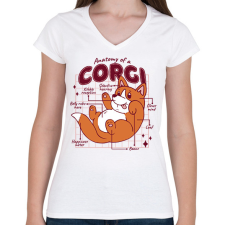 PRINTFASHION Corgi anatómia - Női V-nyakú póló - Fehér női póló