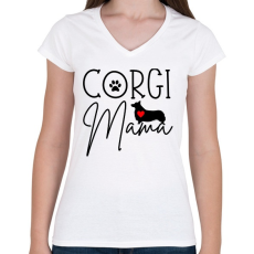 PRINTFASHION Corgi anya - Női V-nyakú póló - Fehér