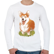 PRINTFASHION Corgi kutyus - Férfi hosszú ujjú póló - Fehér