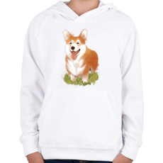 PRINTFASHION Corgi kutyus - Gyerek kapucnis pulóver - Fehér