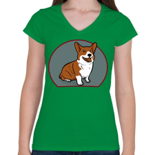 PRINTFASHION Corgi mindenek felett - Női V-nyakú póló - Zöld női póló