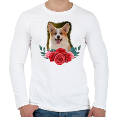 PRINTFASHION Corgi virággal - Férfi hosszú ujjú póló - Fehér