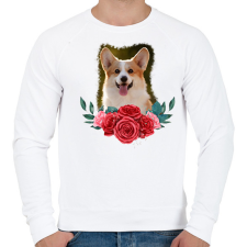 PRINTFASHION Corgi virággal - Férfi pulóver - Fehér férfi pulóver, kardigán
