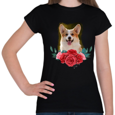 PRINTFASHION Corgi virággal - Női póló - Fekete