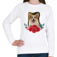 PRINTFASHION Corgi virággal - Női pulóver - Fehér női pulóver, kardigán