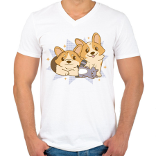 PRINTFASHION Corgik - Férfi V-nyakú póló - Fehér férfi póló