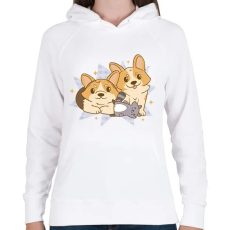 PRINTFASHION Corgik - Női kapucnis pulóver - Fehér