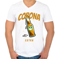 PRINTFASHION CORONA EXTRA - Férfi V-nyakú póló - Fehér