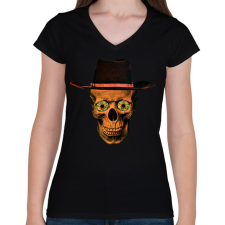 PRINTFASHION cowboy skull - Női V-nyakú póló - Fekete női póló