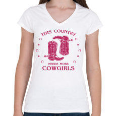PRINTFASHION Cowgirls - Női V-nyakú póló - Fehér