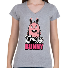 PRINTFASHION Crazy Bunny - Női V-nyakú póló - Sport szürke