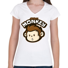 PRINTFASHION Crazy Monkey - Női V-nyakú póló - Fehér
