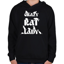 PRINTFASHION Crazy Rat Lady - Gyerek kapucnis pulóver - Fekete gyerek pulóver, kardigán