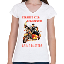 PRINTFASHION crime busters - Női V-nyakú póló - Fehér női póló