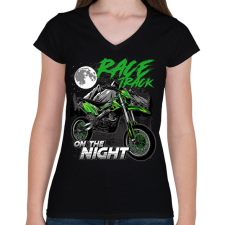 PRINTFASHION Cross Motor Race Track - motokrossz - Női V-nyakú póló - Fekete női póló