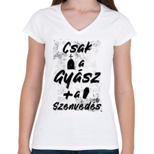PRINTFASHION Csak a gyász meg a szenvedés - Női V-nyakú póló - Fehér női póló