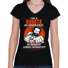 PRINTFASHION Csak a kubota ad nekem erőt - Női V-nyakú póló - Fekete