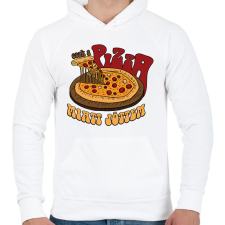 PRINTFASHION Csak a pizza miatt jöttem - Férfi kapucnis pulóver - Fehér férfi pulóver, kardigán