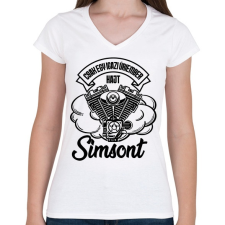 PRINTFASHION Csak egy igazi úriember hajt Simsont - Női V-nyakú póló - Fehér női póló