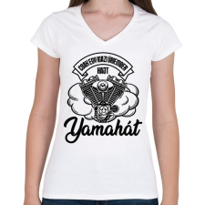 PRINTFASHION Csak egy igazi úriember hajt Yamahát - Női V-nyakú póló - Fehér női póló