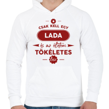 PRINTFASHION Csak kell egy Lada - Férfi kapucnis pulóver - Fehér férfi pulóver, kardigán
