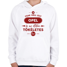 PRINTFASHION Csak kell egy Opel - Gyerek kapucnis pulóver - Fehér gyerek pulóver, kardigán