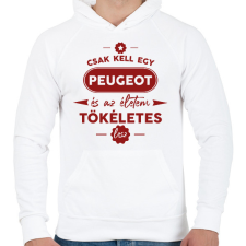 PRINTFASHION Csak kell egy Peugeot - Férfi kapucnis pulóver - Fehér férfi pulóver, kardigán