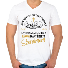 PRINTFASHION Csak két dolog tart örökké - Párom - Férfi V-nyakú póló - Fehér