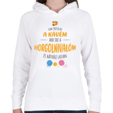 PRINTFASHION Csak töltsd ki a kávém - Horgolós - Női kapucnis pulóver - Fehér női pulóver, kardigán