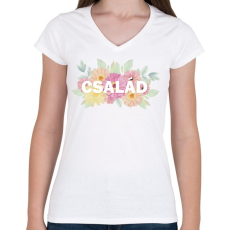 PRINTFASHION Család virágokkal - Női V-nyakú póló - Fehér