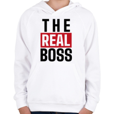 PRINTFASHION Családi - The real boss (feleség) - Gyerek kapucnis pulóver - Fehér