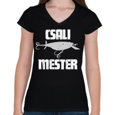 PRINTFASHION Csali mester - Női V-nyakú póló - Fekete