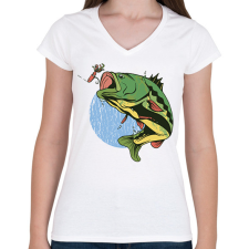 PRINTFASHION Csapósügér - Női V-nyakú póló - Fehér női póló