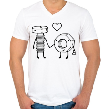 PRINTFASHION Csavar es anya páros - Férfi V-nyakú póló - Fehér férfi póló