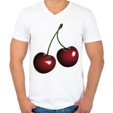 PRINTFASHION Cseresznye - Férfi V-nyakú póló - Fehér