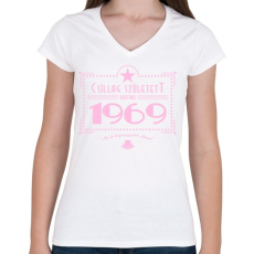 PRINTFASHION csillag-1969-pink - Női V-nyakú póló - Fehér