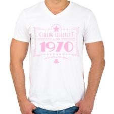 PRINTFASHION csillag-1970-pink - Férfi V-nyakú póló - Fehér férfi póló