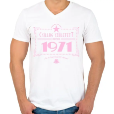 PRINTFASHION csillag-1971-pink - Férfi V-nyakú póló - Fehér