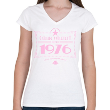 PRINTFASHION csillag-1976-pink - Női V-nyakú póló - Fehér női póló