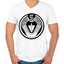 PRINTFASHION Csillagkapu csk1 logo - Férfi V-nyakú póló - Fehér férfi póló