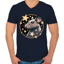 PRINTFASHION Csillagos patkány - Férfi V-nyakú póló - Sötétkék férfi póló