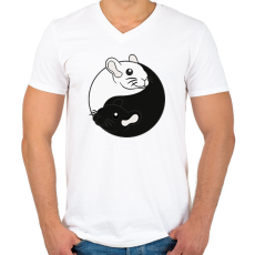 PRINTFASHION Csincsilla Jin-Jang - Férfi V-nyakú póló - Fehér