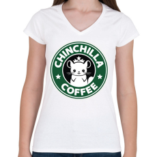 PRINTFASHION Csincsilla kávé - Női V-nyakú póló - Fehér