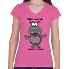 PRINTFASHION Csini vagyok - Női V-nyakú póló - Rózsaszín