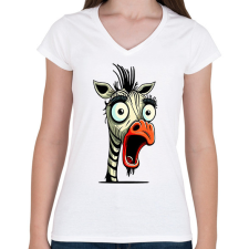 PRINTFASHION Csodálkozó zebra - Női V-nyakú póló - Fehér női póló