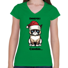 PRINTFASHION Csodás grumpy cat - Női V-nyakú póló - Zöld női póló