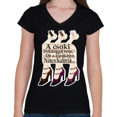 PRINTFASHION csoki és cipők - Női V-nyakú póló - Fekete