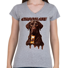 PRINTFASHION Csoki labrador - Női V-nyakú póló - Sport szürke női póló
