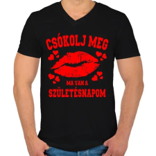 PRINTFASHION Csókolj meg, ma van a szülinapom - Férfi V-nyakú póló - Fekete férfi póló