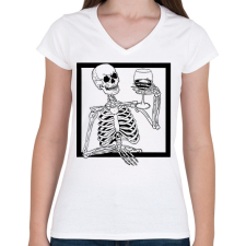 PRINTFASHION Csontváz borral - Női V-nyakú póló - Fehér női póló